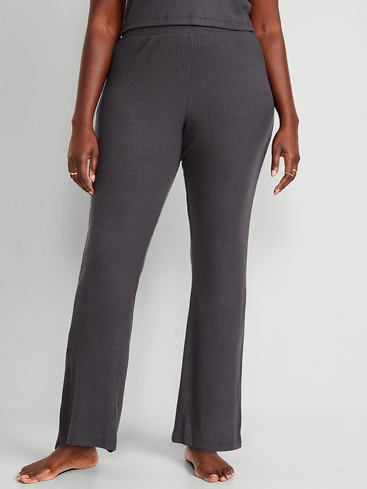 Image number 5 showing, High-Waisted Rib-Knit Split Flare Lounge Pants