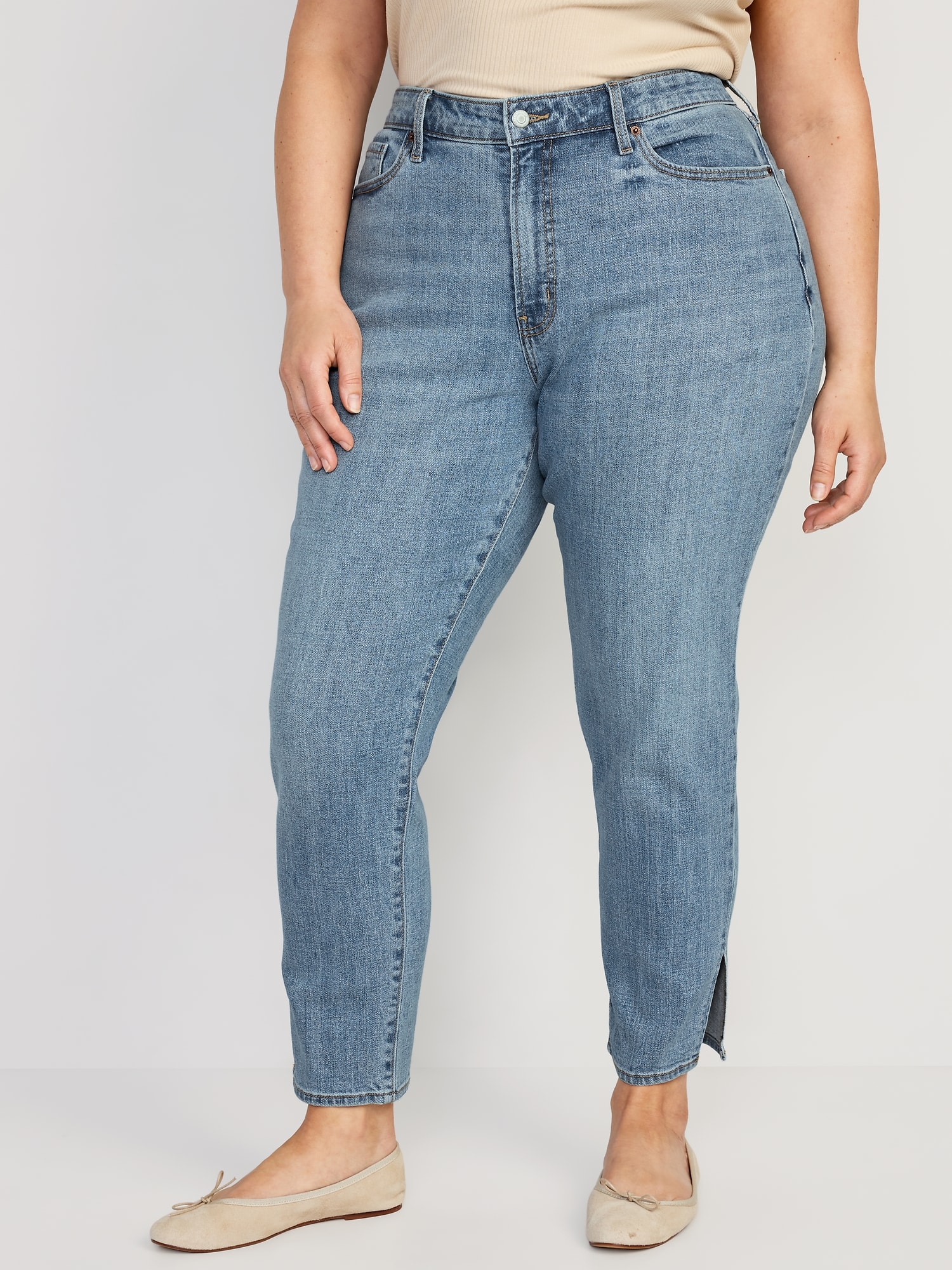 Curvy High-Waisted O.G. Straight Side-Split Jeans for Women | Old Navy