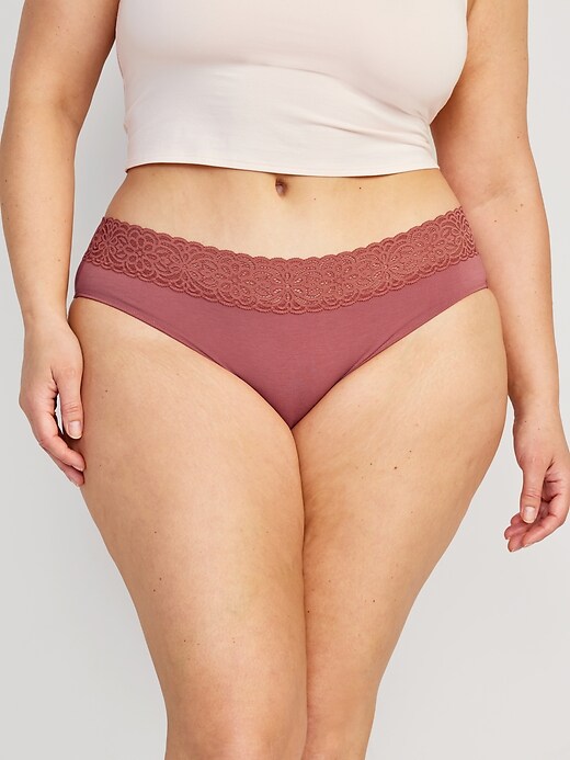 Image number 6 showing, Mid-Rise Supima® Cotton-Blend Lace-Trimmed Bikini Underwear
