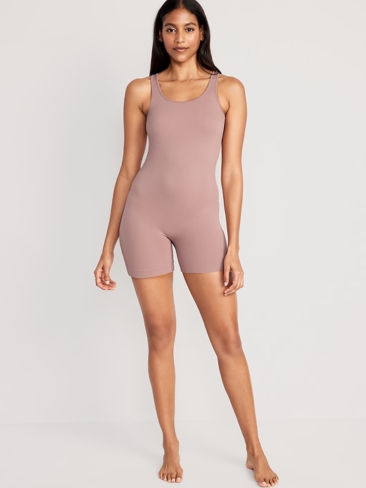 View large product image 1 of 8. Seamless Rib-Knit Bodysuit -- 6-inch inseam