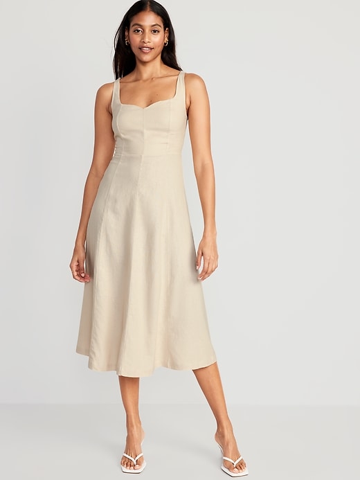 Fit & Flare Sleeveless Linen-Blend Midi Dress | Old Navy