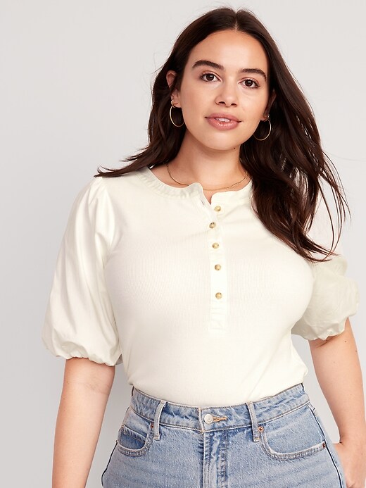 Fitted PuffSleeve Henley TShirt Old Navy