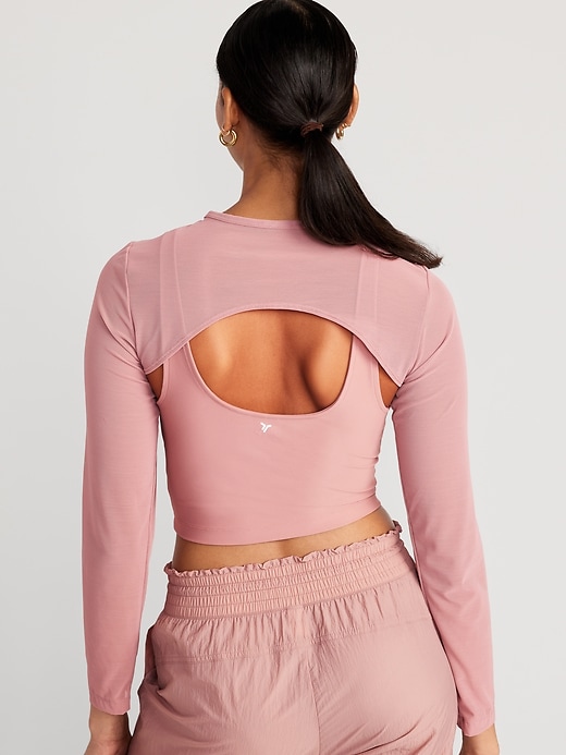Image number 2 showing, PowerSoft 2-in-1 Mesh-Sleeve Crop Top