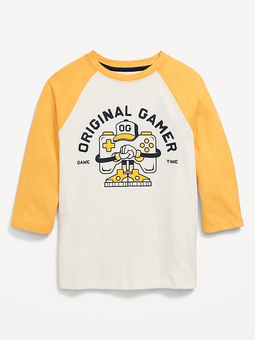 View large product image 1 of 1. 3/4-Length Raglan-Sleeve Graphic T-Shirt for Boys