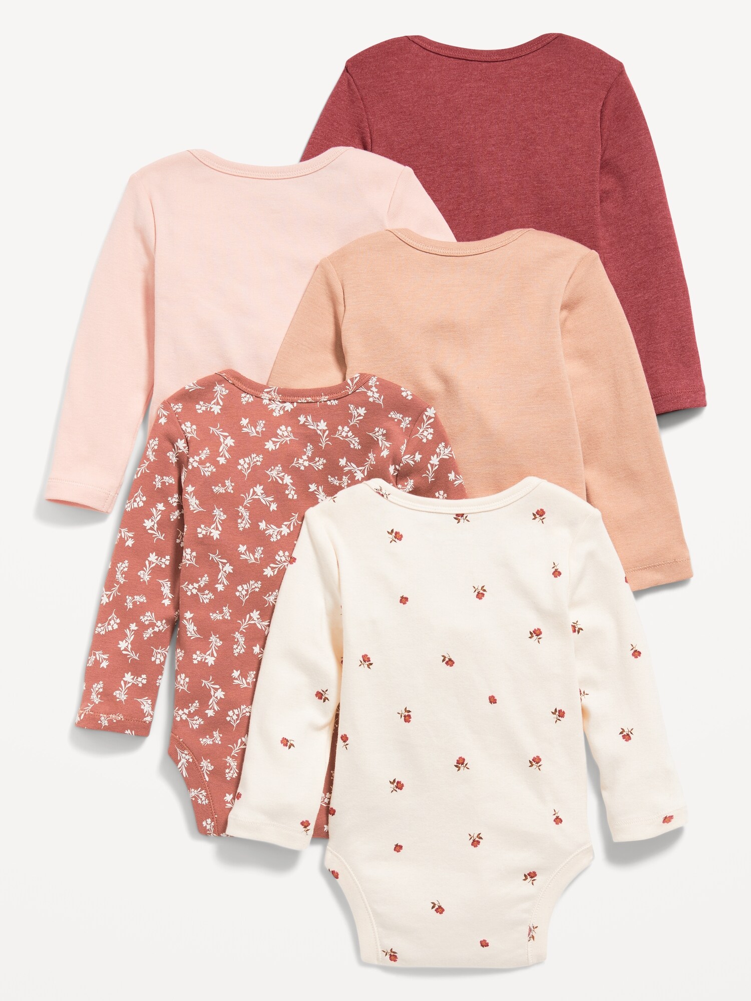 Stellou & Friends 5-Pack Long Sleeve Bodysuits - Unisex Baby & Toddler Onesies In Blue & Gray