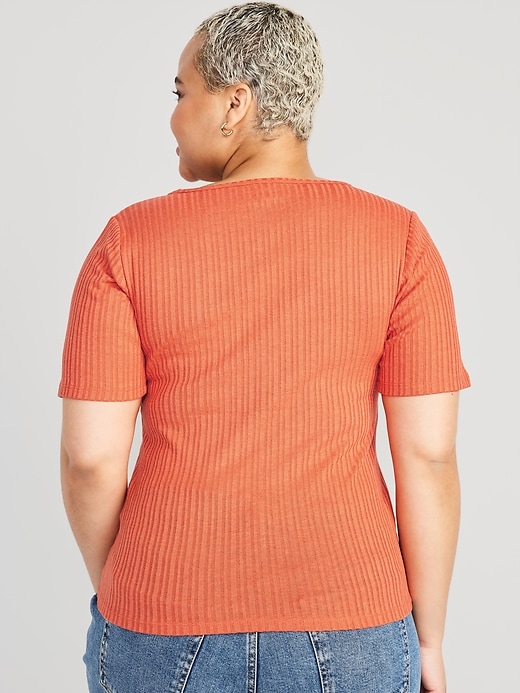 Image number 8 showing, Fitted Elbow-Sleeve Rib-Knit T-Shirt
