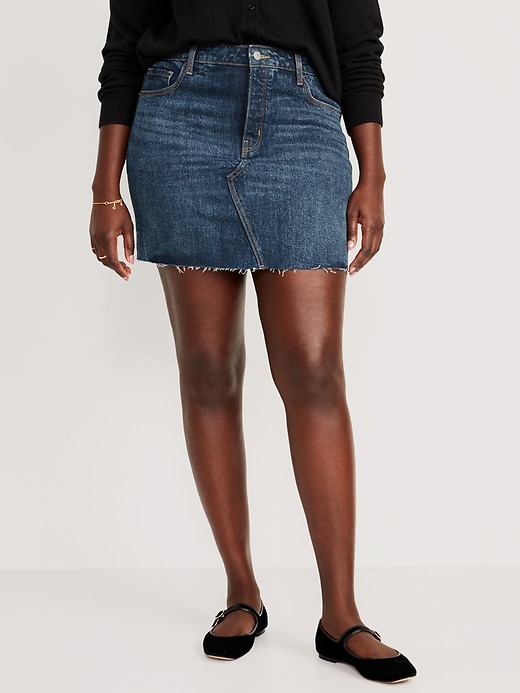 Image number 5 showing, High-Waisted Button-Fly OG Straight Mini Cut-Off Jean Skirt