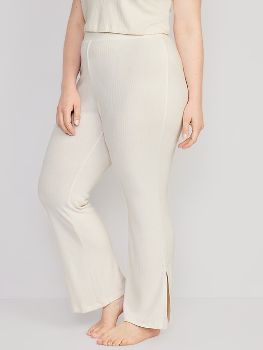 Image number 7 showing, High-Waisted Rib-Knit Split Flare Lounge Pants
