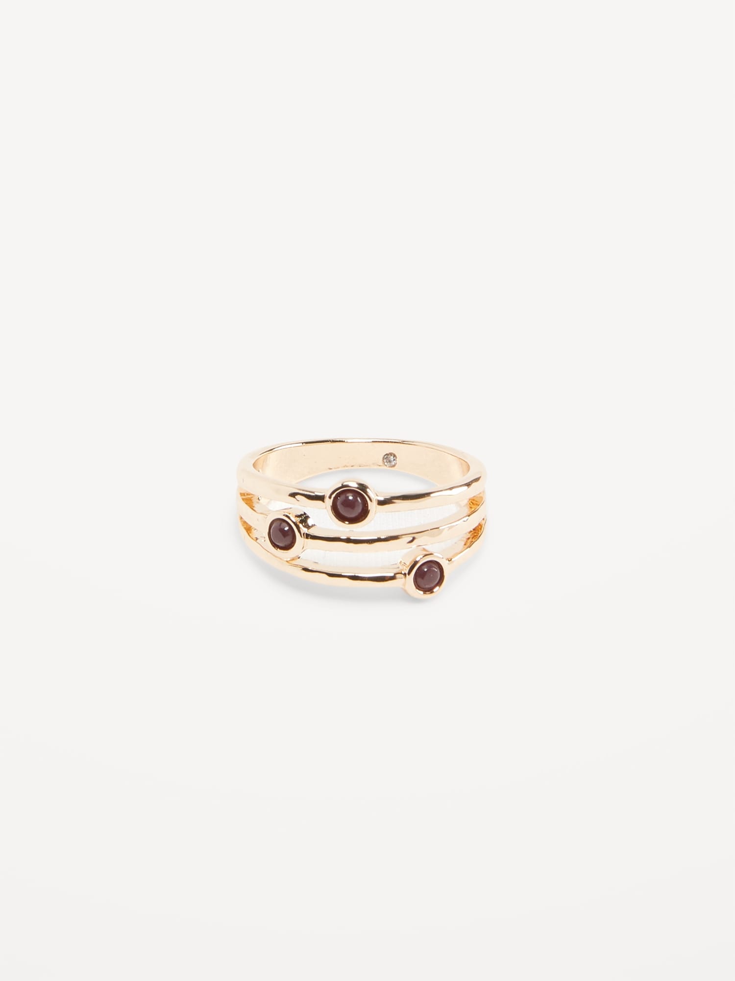 Gold-Plated Triple-Row Stone Ring for Women
