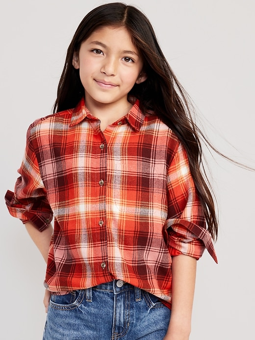 View large product image 1 of 3. Cozy Long-Sleeve Button-Front Plaid Tunic Shirt for Girls