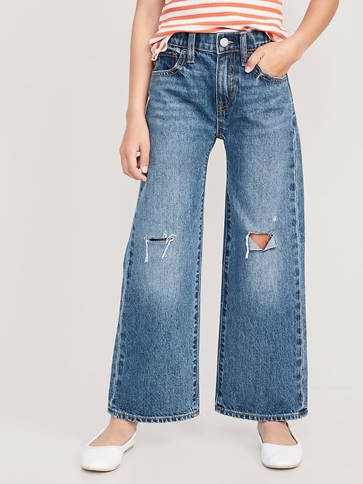 View large product image 1 of 5. High-Waisted Baggy Ripped Wide-Leg Jeans for Girls
