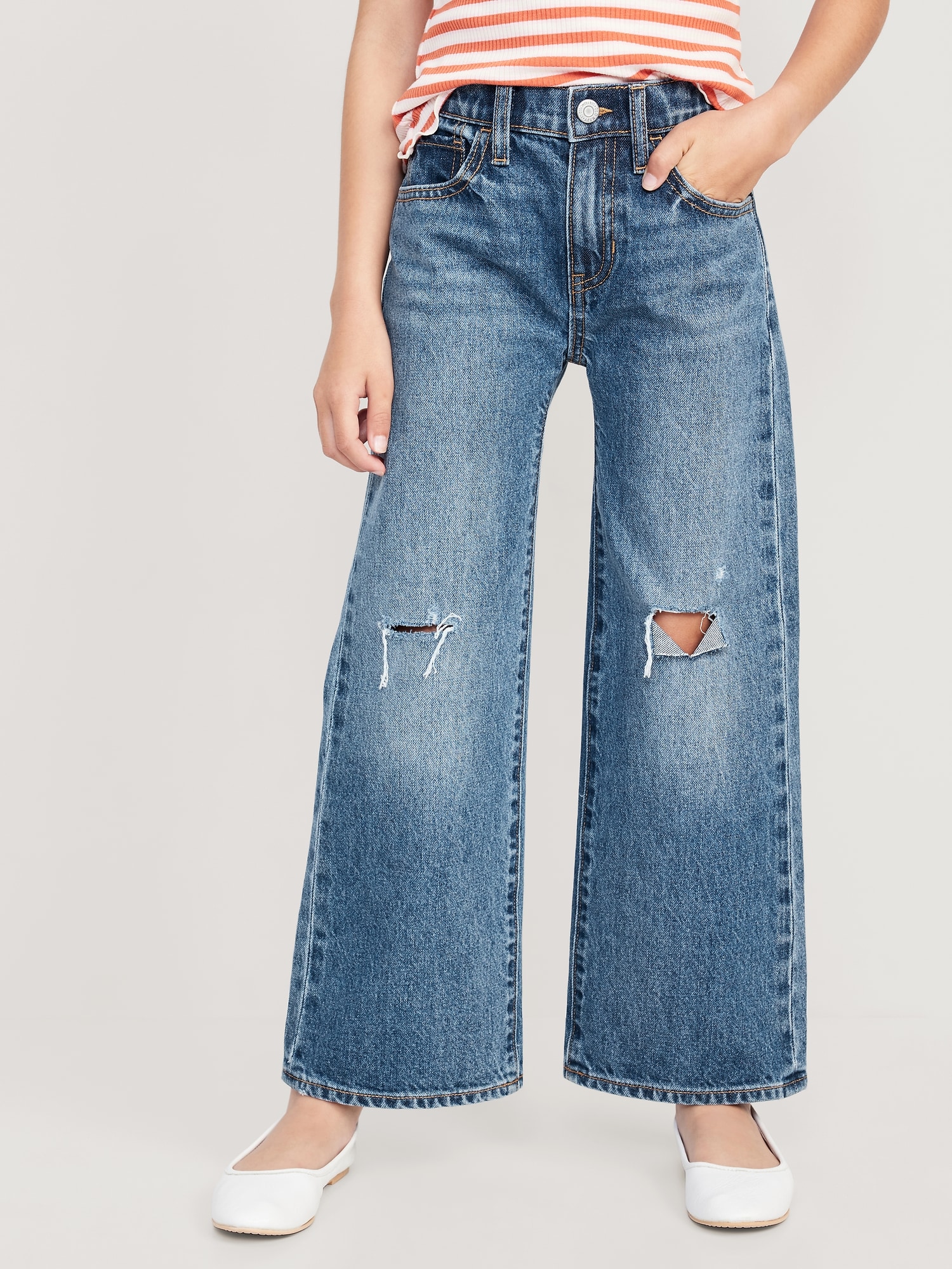 High-Waisted Baggy Ripped Wide-Leg Jeans for Girls | Old Navy