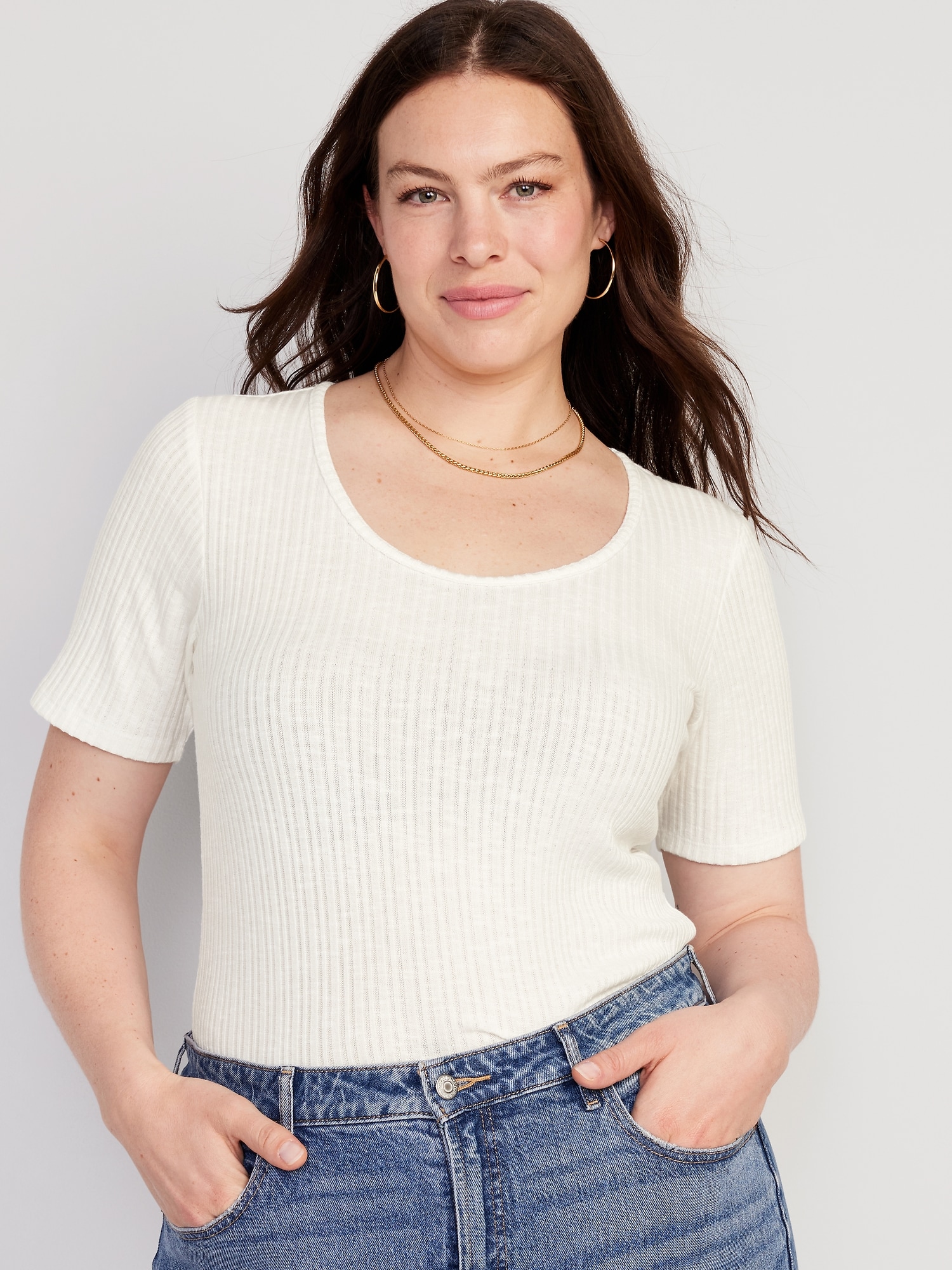 Fitted Elbow-Sleeve Rib-Knit T-Shirt for Women | Old Navy