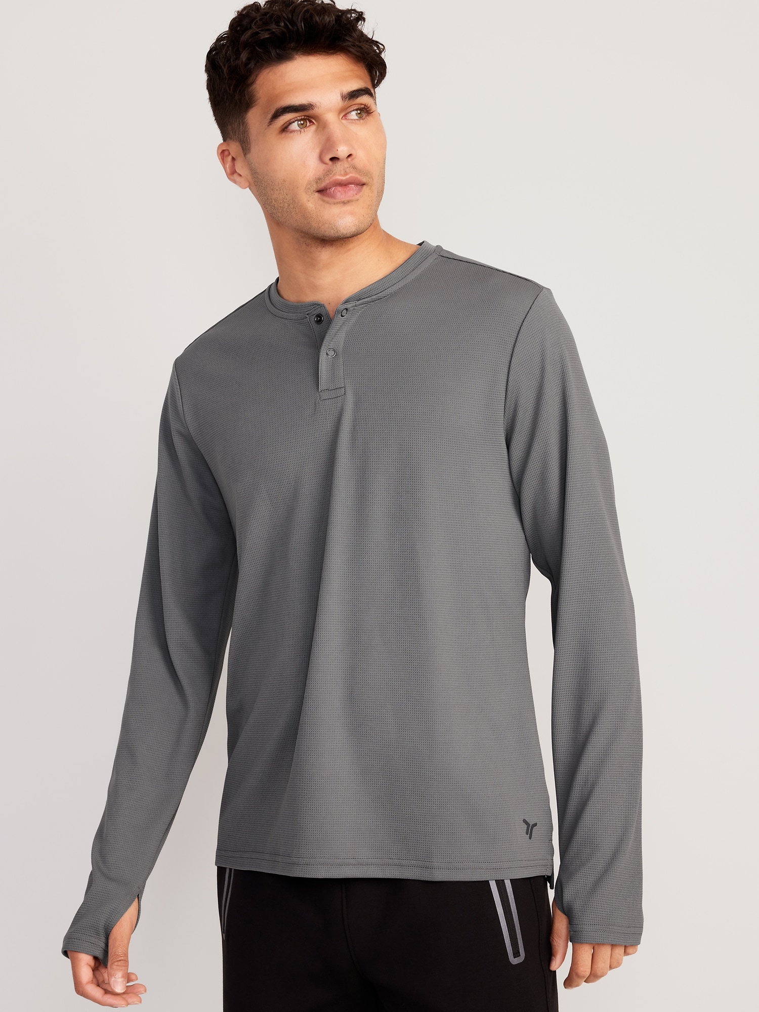 Thermal-Knit Long-Sleeve Plaid T-Shirt