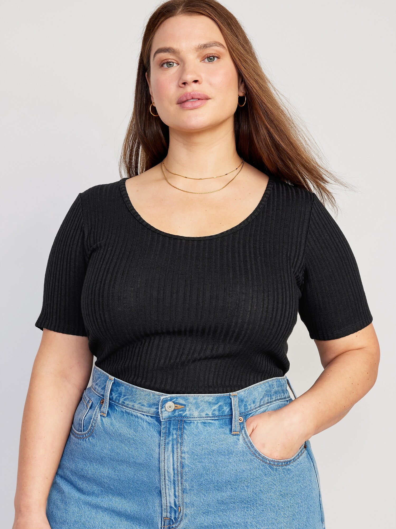 Fitted Elbow-Sleeve Rib-Knit T-Shirt | Old Navy