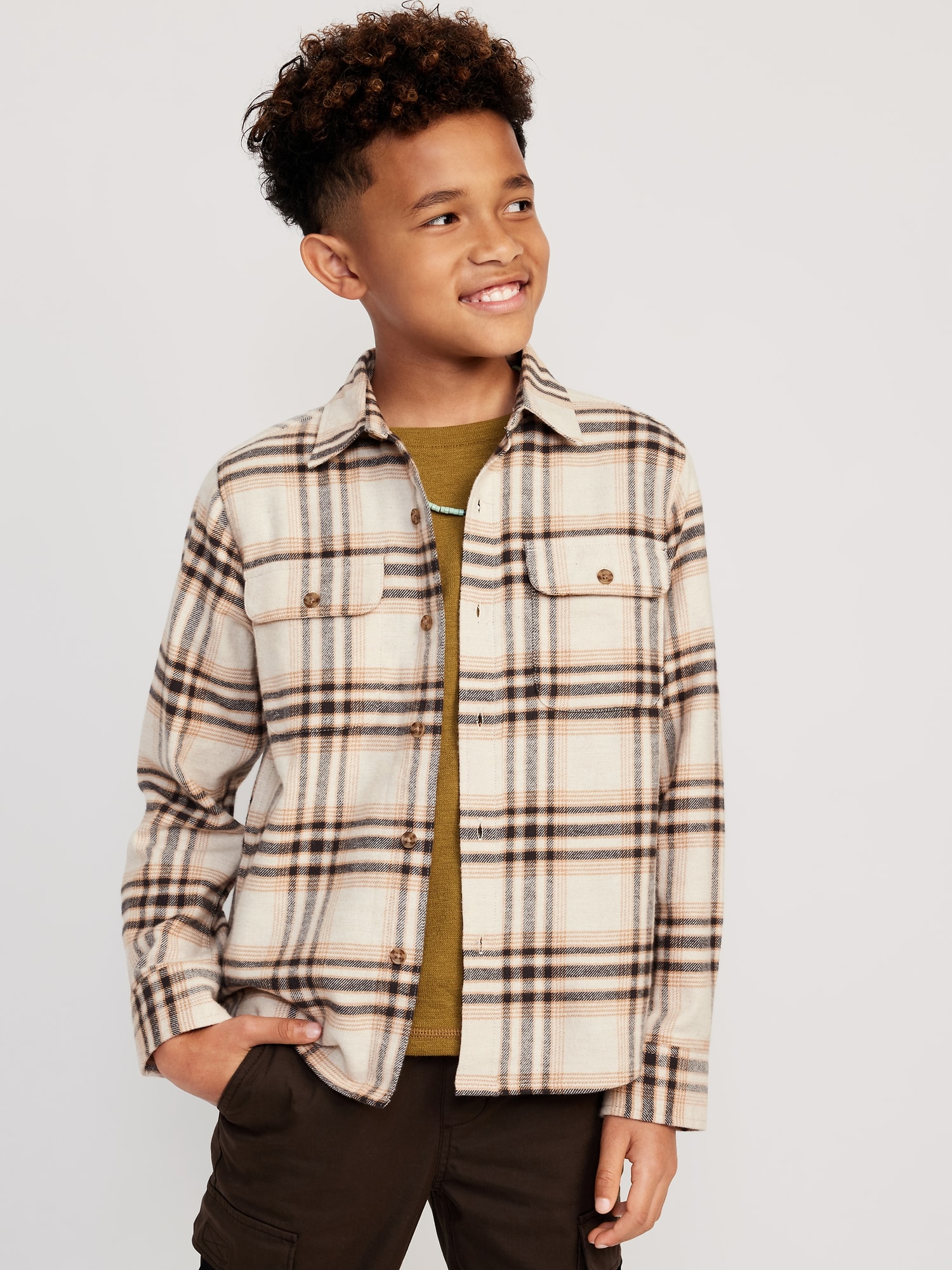 Hooded Soft-Brushed Flannel Shirt for Boys