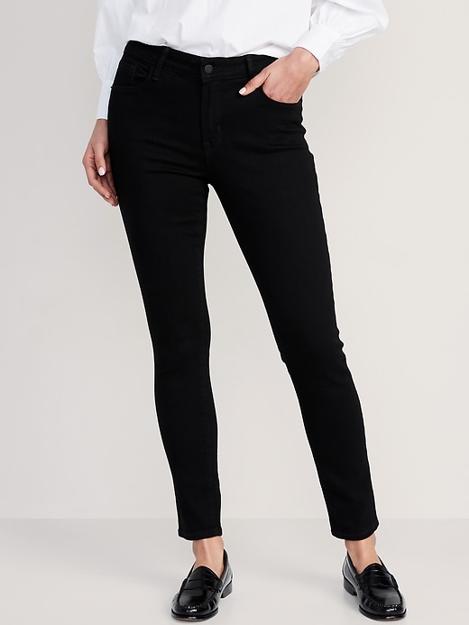 Image number 1 showing, Mid-Rise Pop Icon Black-Wash Skinny Jeans