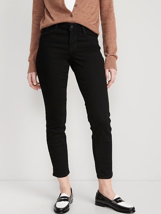 Image number 1 showing, Mid-Rise Power Slim Straight Black Jeans
