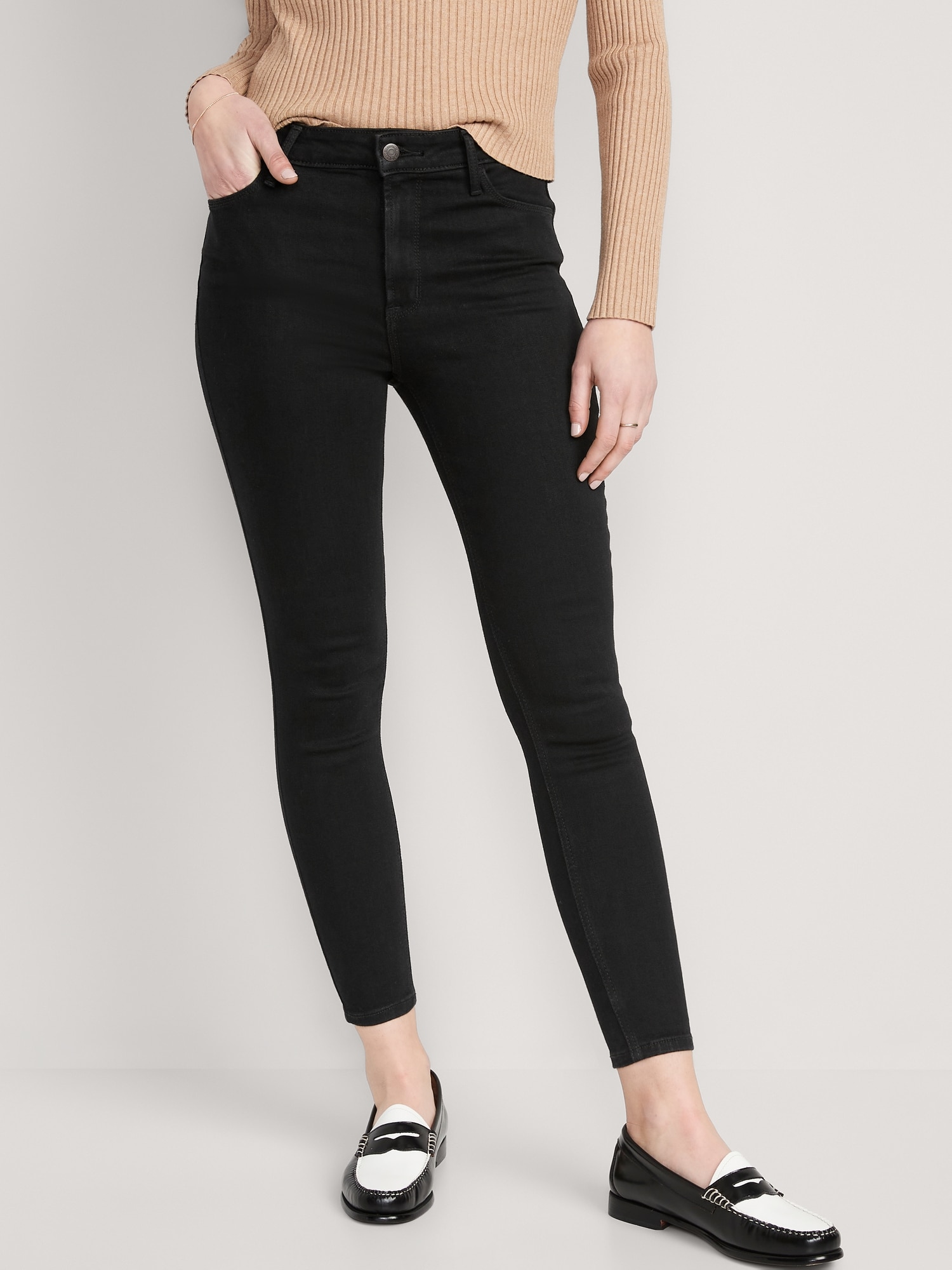 High-Waisted Wow Super-Skinny Black-Wash Ankle Jeans
