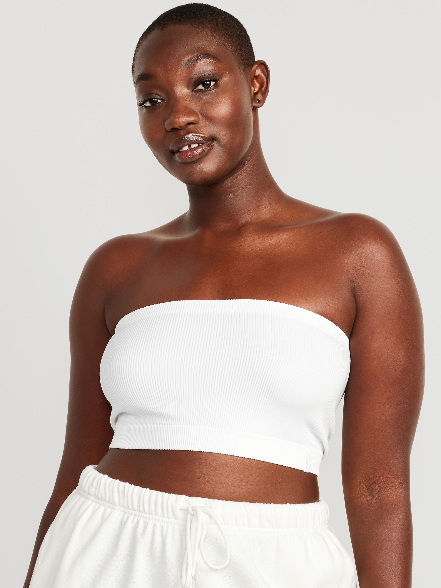White Soft Basic Ribbed Bandeau Crop Top