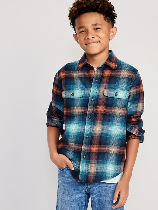View large product image 1 of 3. Soft-Brushed Flannel Pocket Shirt for Boys