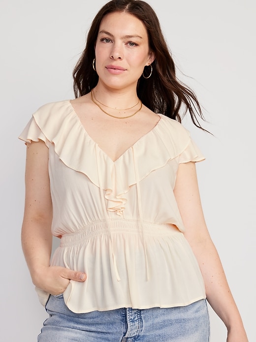 Waist-Defined Ruffle-Trim Top for Women | Old Navy