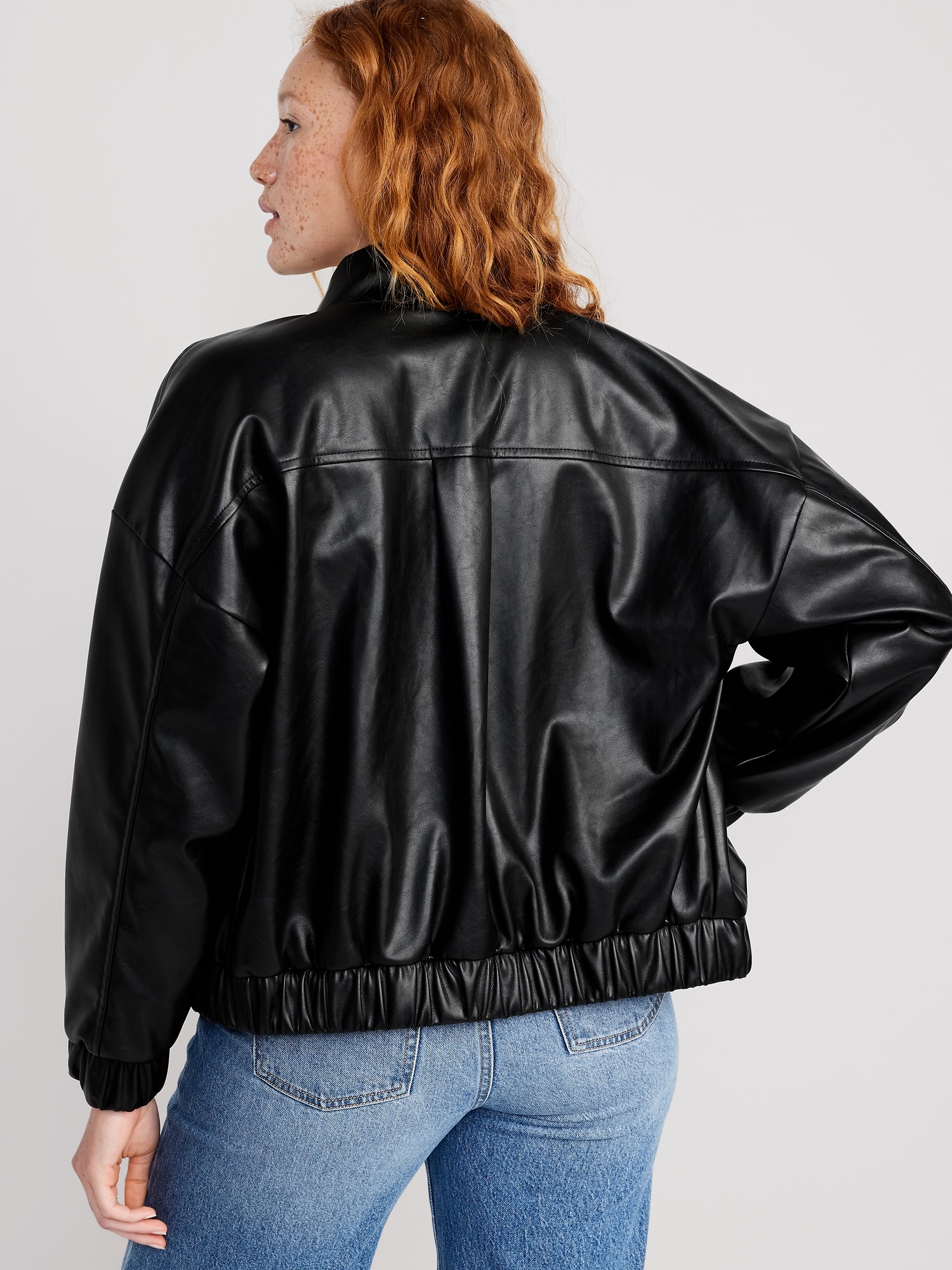 Faux-Leather Bomber Jacket for Women Old Navy