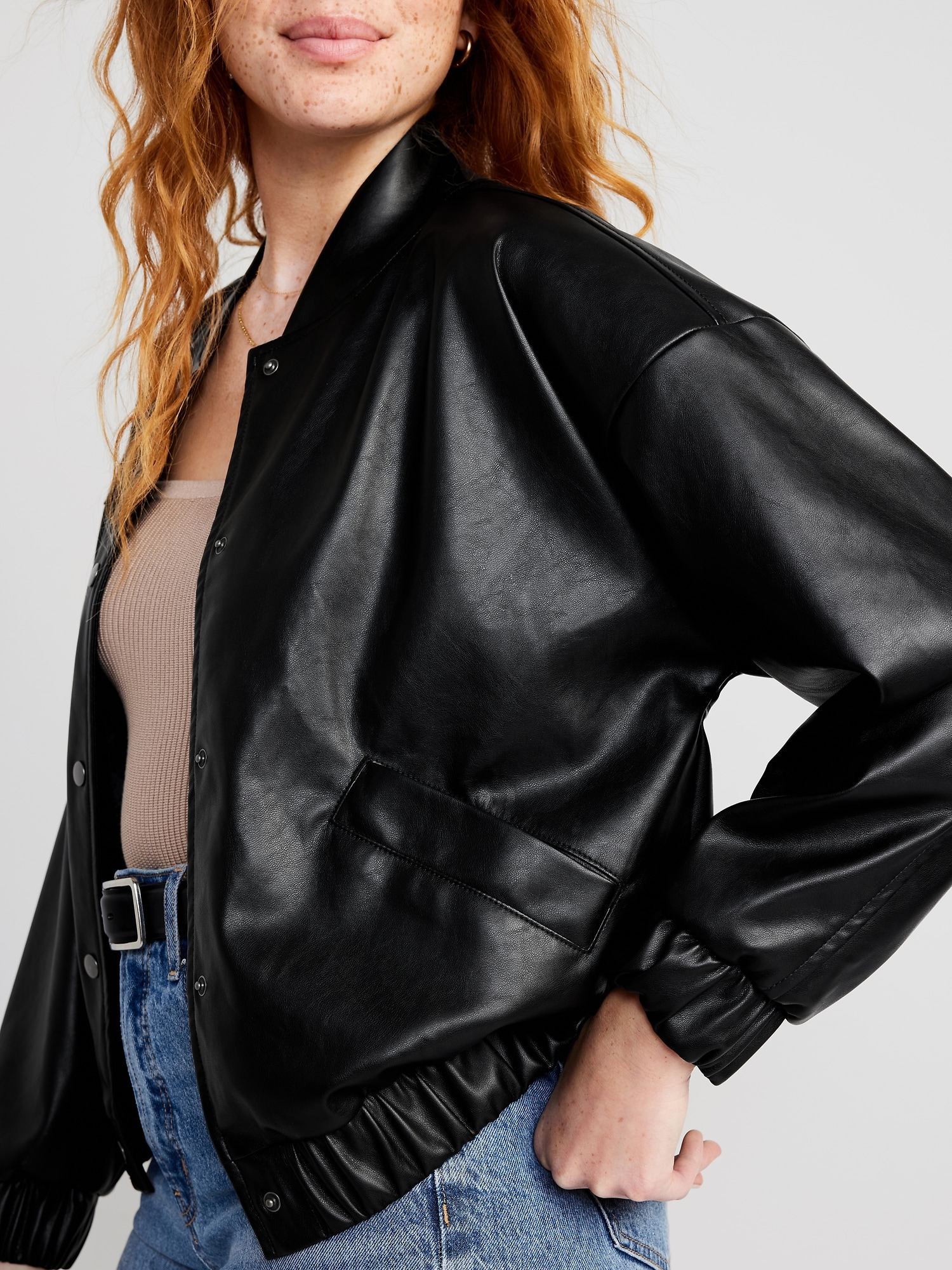 This Is It Faux Leather Bomber Jacket In Black