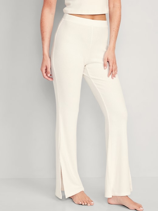 Image number 1 showing, High-Waisted Rib-Knit Split Flare Lounge Pants