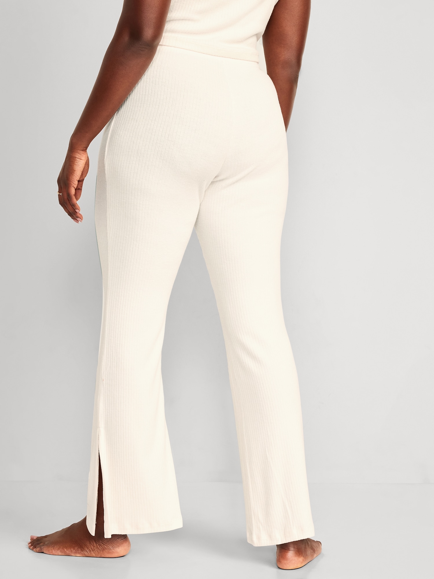 High-Waisted Rib-Knit Split Flare Lounge Pants | Old Navy