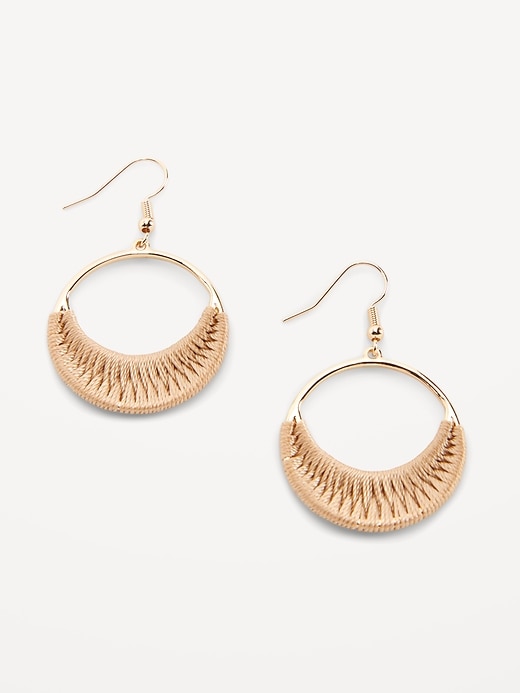 View large product image 1 of 1. Gold-Plated Thread-Woven Dangling Hoop Earrings for Women