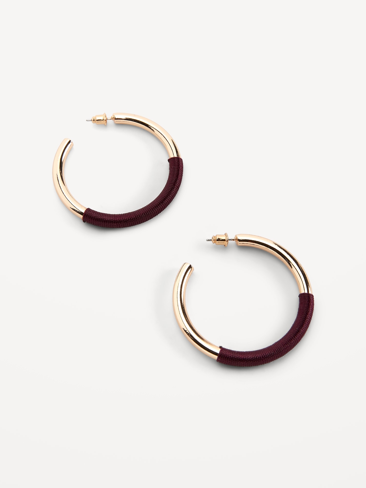 Gold-Plated Thread-Wrapped Open Hoop Earrings for Women