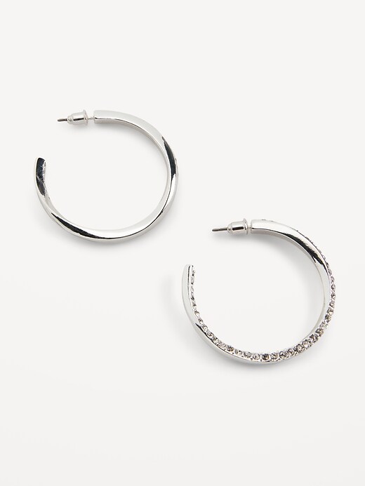 View large product image 1 of 1. Silver-Plated Rhinestone Hoop Earrings for Women