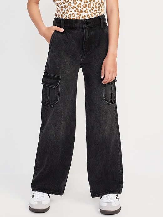 View large product image 1 of 4. High-Waisted Baggy Wide-Leg Cargo Jeans for Girls
