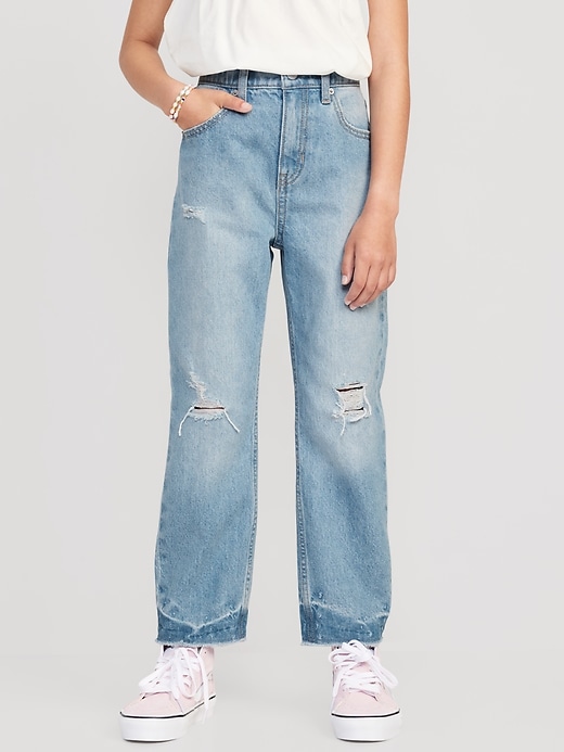 View large product image 1 of 5. High-Waisted Slouchy Straight Ripped Jeans for Girls