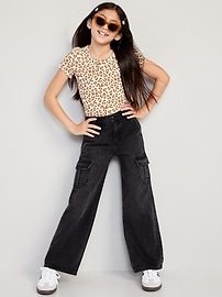 View large product image 3 of 4. High-Waisted Baggy Wide-Leg Cargo Jeans for Girls