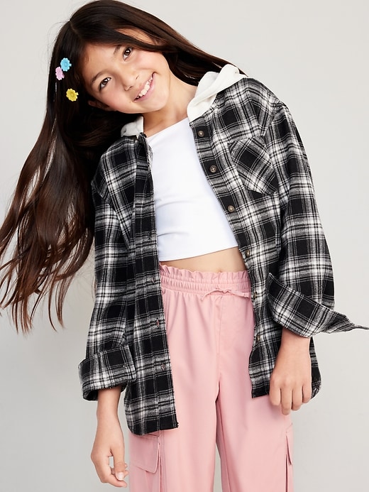 View large product image 1 of 3. Hooded Soft-Brushed Flannel Shirt for Girls