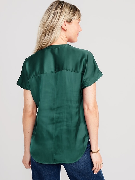 Dolman Sleeve Satin Popover Shirt for Women