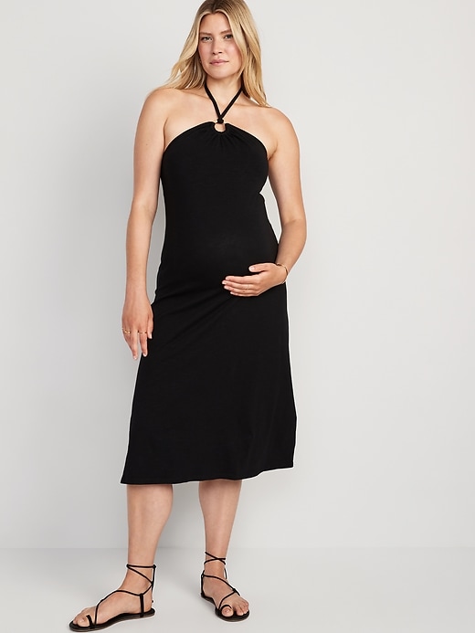 Image number 1 showing, Maternity O-Ring Halter Midi Dress