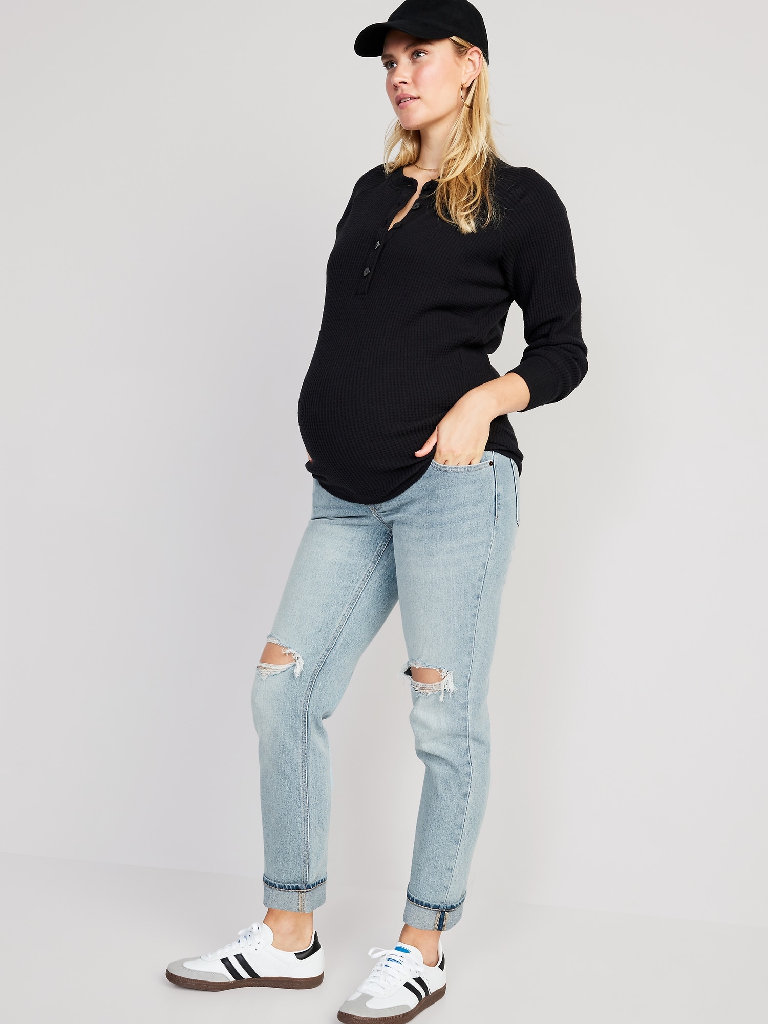 Maternity Full Panel Ripped Boyfriend Jeans | Old Navy