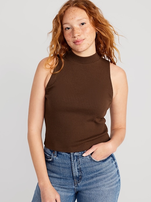 Image number 1 showing, Fitted Sleeveless Mock-Neck Top