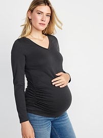 Image number 1 showing, Maternity EveryWear Fitted V-Neck Long-Sleeve T-Shirt