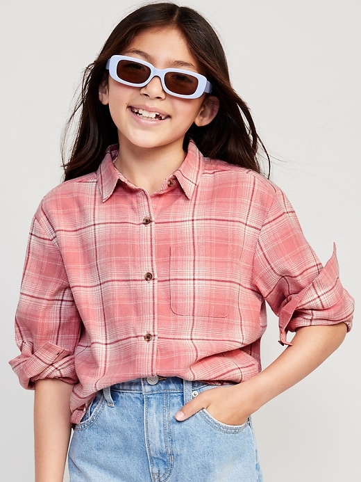 Cozy Long-Sleeve Button-Front Plaid Tunic Shirt For Girls | Old Navy