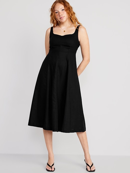 Image number 1 showing, Fit & Flare Linen-Blend Cami Midi Dress