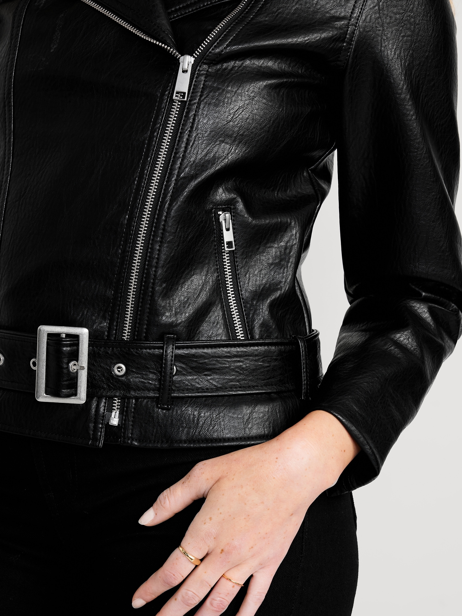 Faux-Leather Belted Biker Jacket for Women | Old Navy