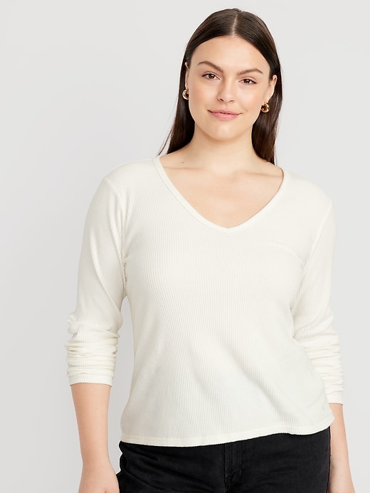 Image number 5 showing, Plush Long-Sleeve V-Neck T-Shirt