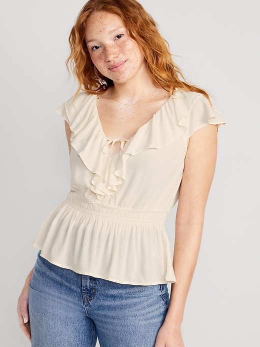 Image number 1 showing, Waist-Defined Ruffled Top