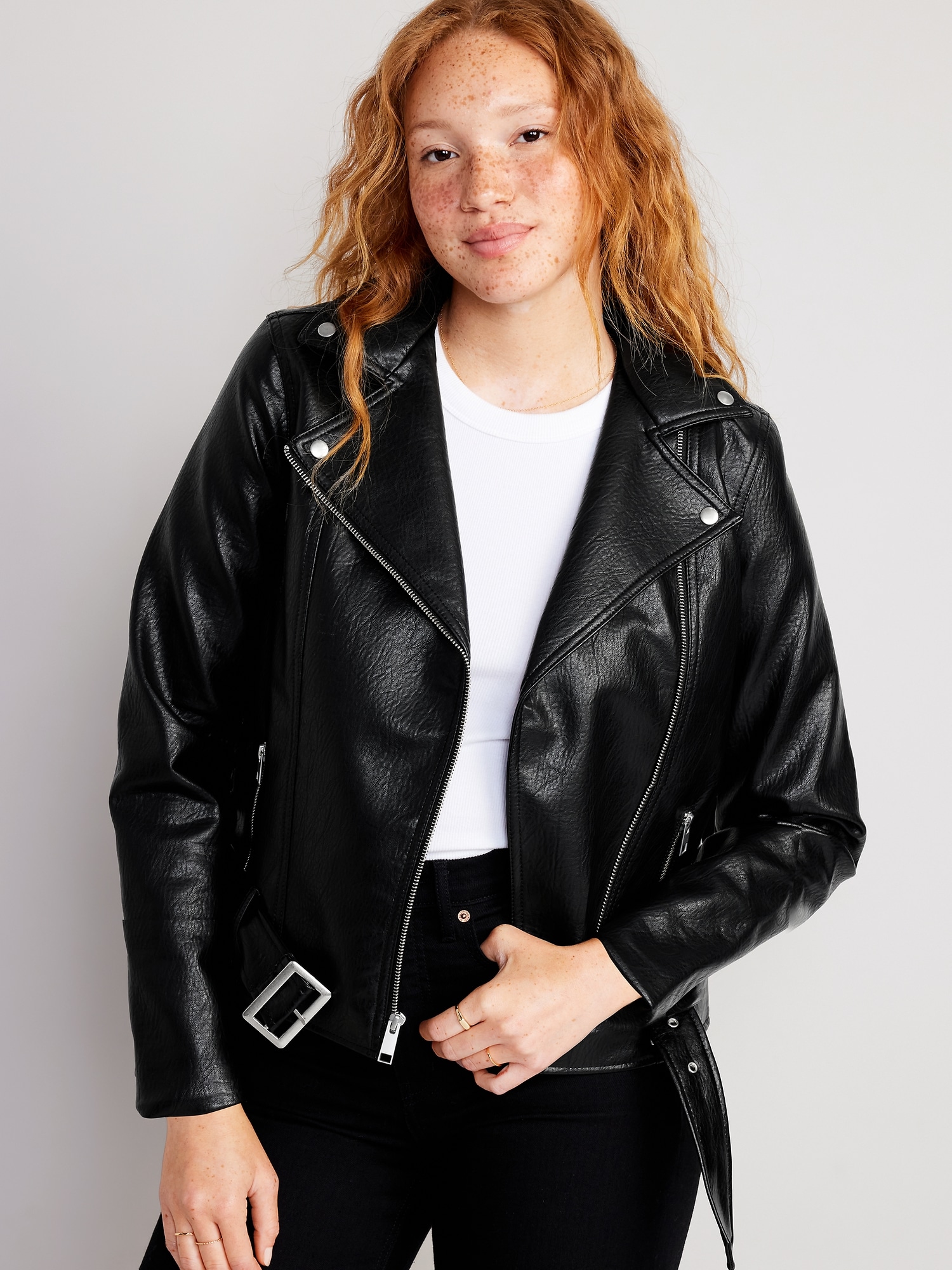 L'AGENCE Billie Belted Leather Jacket in Washed Indigo