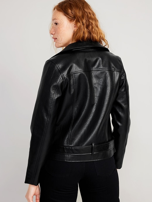 Image number 5 showing, Faux-Leather Belted Biker Jacket