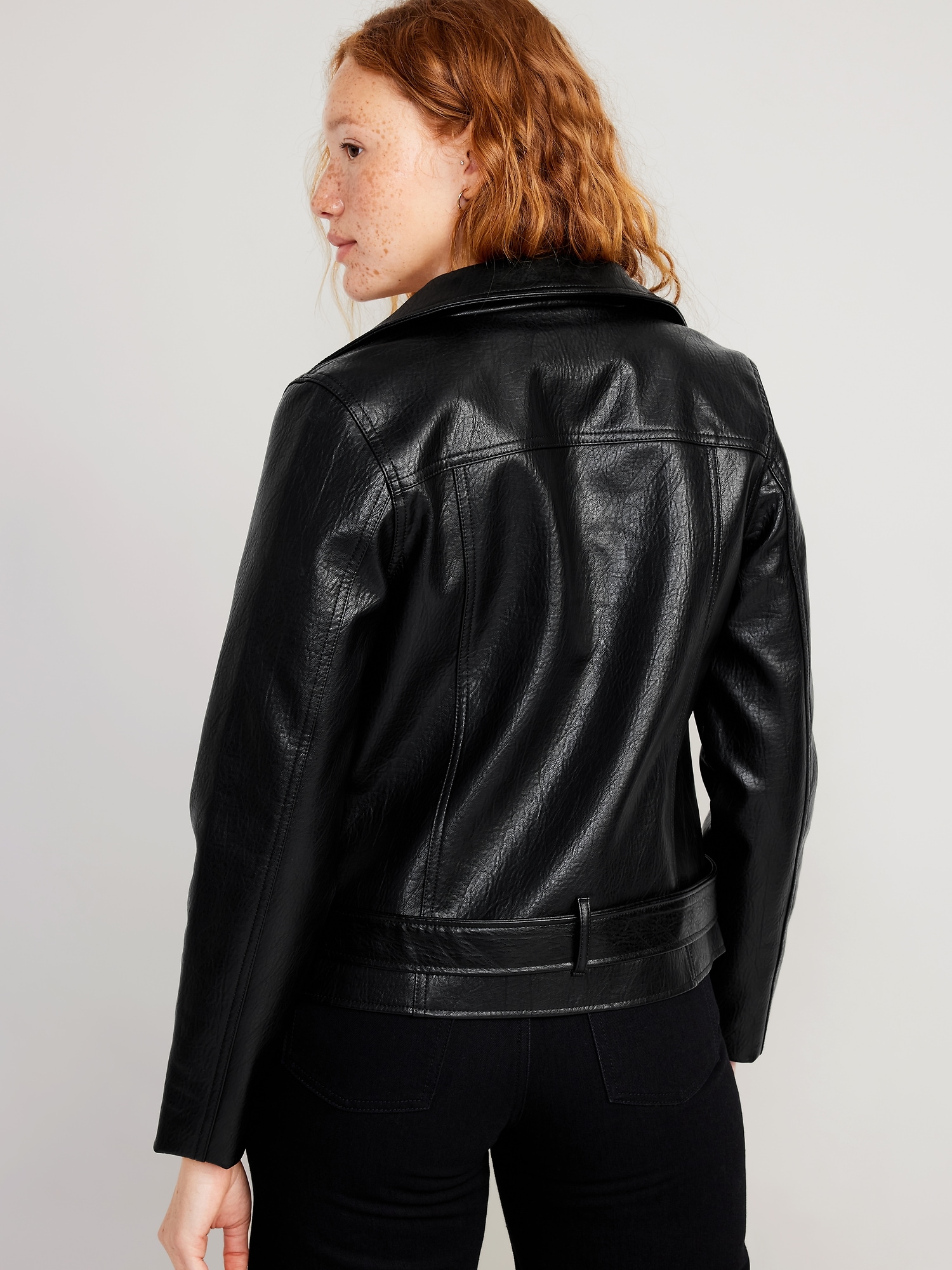 Petite Black Faux Leather Zip Detail Biker Jacket